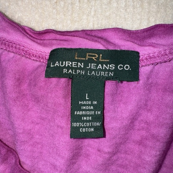 Lauren Ralph Lauren Henley Blouse Denim Look Crochet Womens Large Purple Cotton - Picture 6 of 8